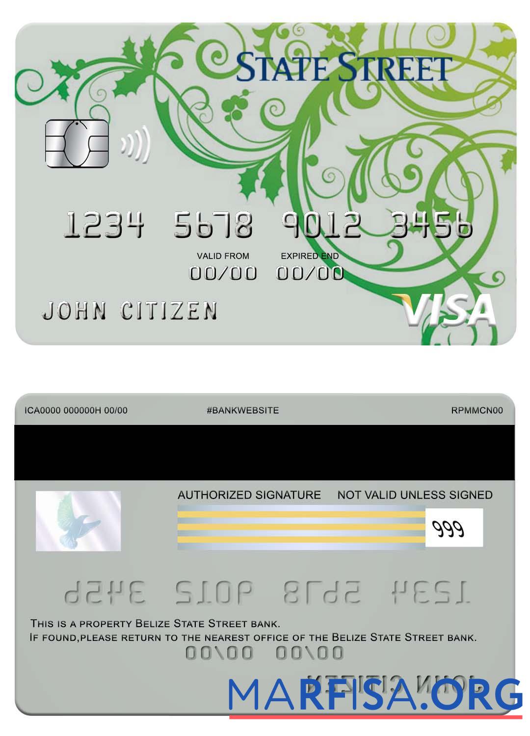 Printable Belize State Street bank visa card sample